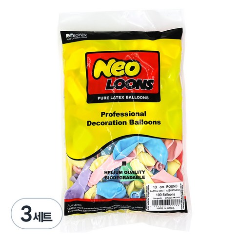 네오텍스 네오룬스 라운드 풍선 13cm 100p, 파스텔매트 색상혼합, 3세트