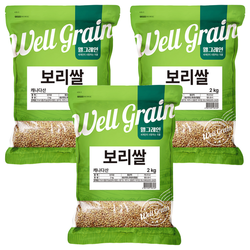 웰그레인 캐나다산 보리쌀, 2kg, 3개