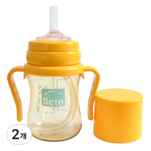 리에또 PPSU 빨대컵 200 ml, 옐로우, 2개