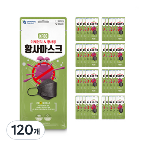 건영크린텍 3단 황사 마스크 성인용 KF80 검정 대형, 1개입, 120개