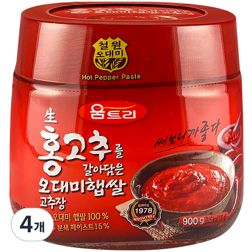 움트리 홍고추를 갈아담은 오대미 햅쌀 고추장, 900g, 4개