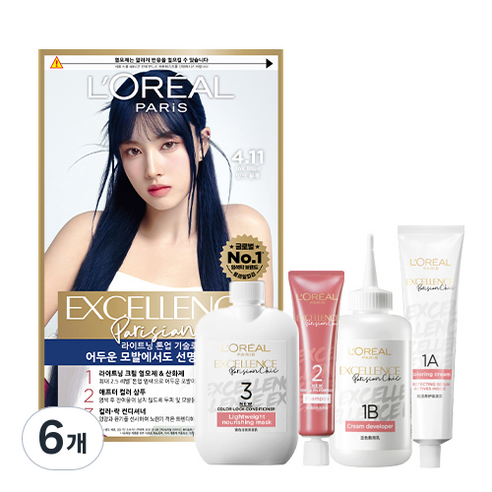 로레알파리 엑셀랑스 파리지앵 시크 염모제 48ml, 4 11잉크 블루, 6개