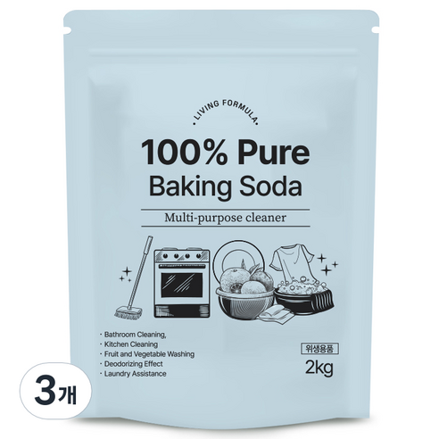 생활공식 100 Pure 베이킹소다, 2kg, 3개