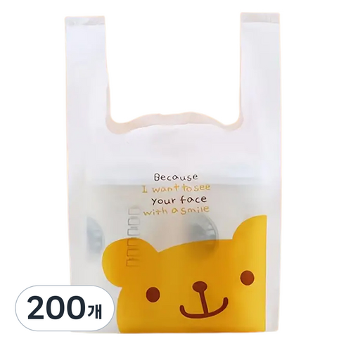아이엔피 양날 손잡이 비닐 봉투 소 23 x 41 x 11 cm, 베어, 200개