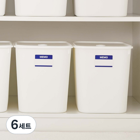 가쯔 국내 제조 멀티 팬트리 수납 정리함 + 뚜껑 + 스티커 세트, 화이트, 6세트