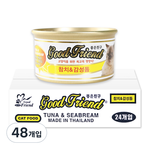 굿프렌드 고양이 간식캔 85g, 참치 + 감성돔 혼합맛, 48개입