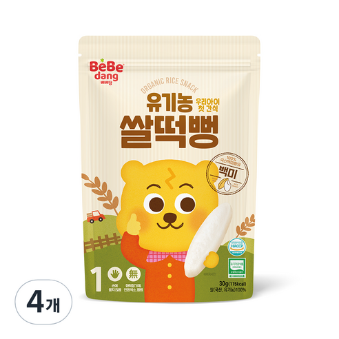 베베당 유아용 유기농 쌀과자 떡뻥, 백미맛, 4개