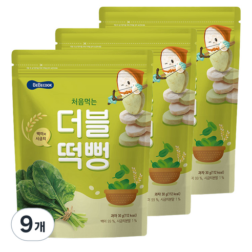 베베쿡 처음먹는 더블떡뻥, 백미 + 시금치 혼합맛, 30g, 9개