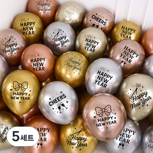 피앤비유니티 신년 레터링 인쇄풍선 30종 세트, 03 골드 실버 로즈골드 메탈 믹스, 5세트