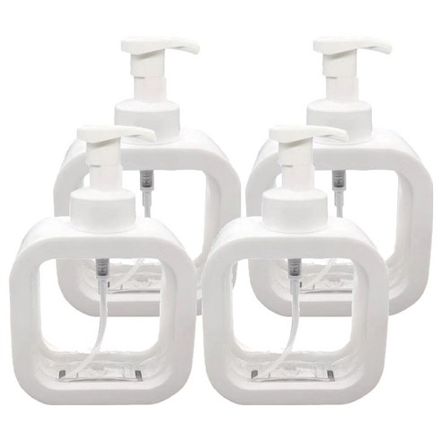 코어무역 투명 사각 대용량 디스펜서 거품형 500ml, 화이트, 4개