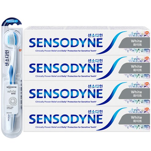 센소다인 화이트 치약 113g x 4p + 화이트 칫솔 랜덤 발송 세트, 1세트
