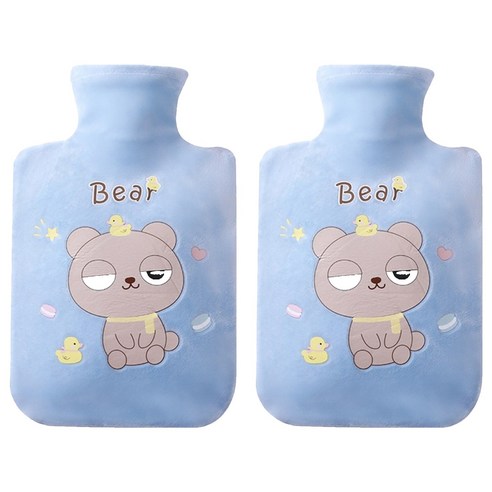 쿼르디 보온 물주머니 핸드워머 베어 블루 500ml, 2개