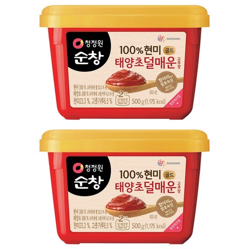 청정원순창 100% 현미 골드 태양초 덜매운 고추장, 500g, 2개