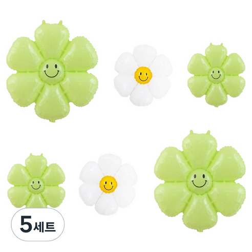 파티공구 데이지 스마일 꽃풍선 세트, 라임그린, 5세트