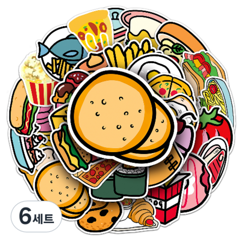 문곰상점 감성 다이어리 꾸미기 캐리어 스티커 50종 세트, 음식, 6세트