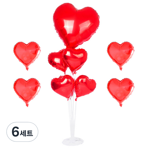 파티쇼 풍선꽂이장식세트 70cm, 하트레드, 6세트