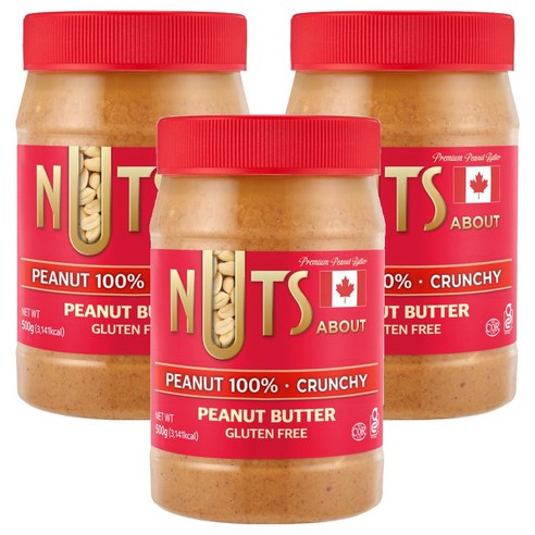 넛츠어바웃 100% 땅콩버터 크런치, 3개, 500g