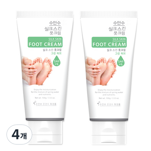 에네스티 수안수 실크 스킨 온천수 풋크림 그린허브, 100g, 4개