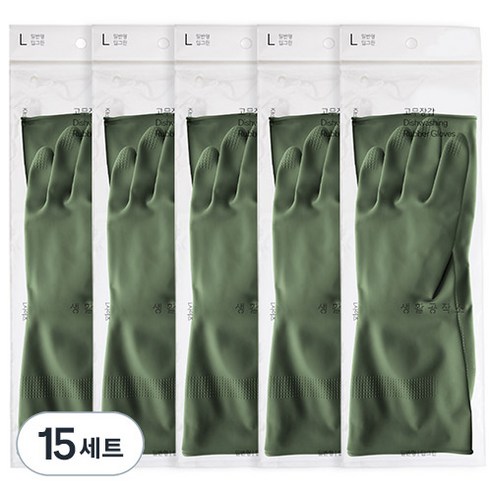 생활공작소 라텍스 고무장갑 양손세트 일반형, 딥그린, 대(L), 15세트