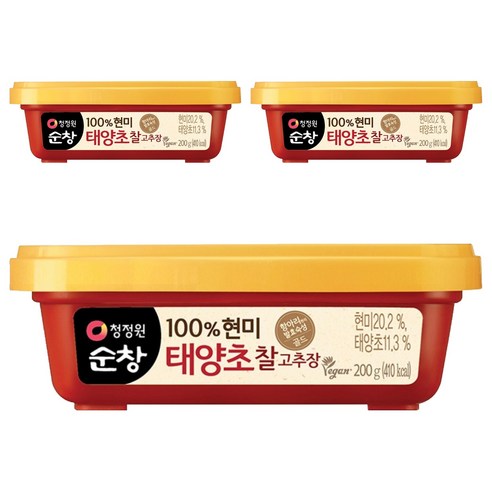 청정원 순창 태양초 찰고추장, 3개, 200g