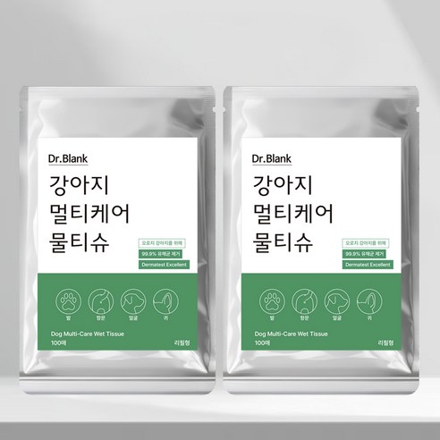 닥터블랭크 강아지 멀티케어 산책 물티슈 리필용, 2개, 100개입
