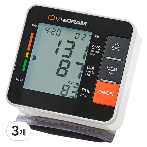 비타그램 자동전자 손목형 혈압계 PG-800A11, 3개