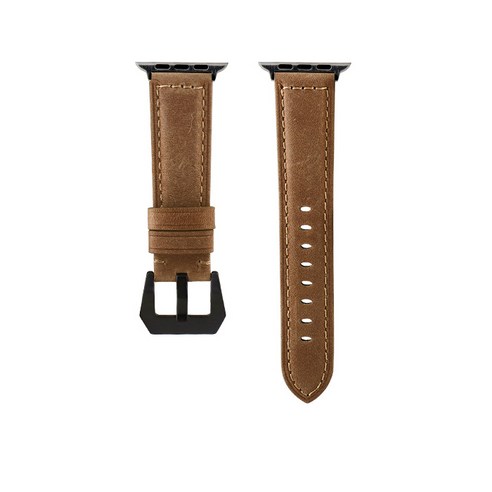 비쉐르 애플워치 3/4/5 펜타곤 버클 레더 밴드 (42/44mm 호환 가능), 버클(블랙), 스트랩(브라운), 1세트