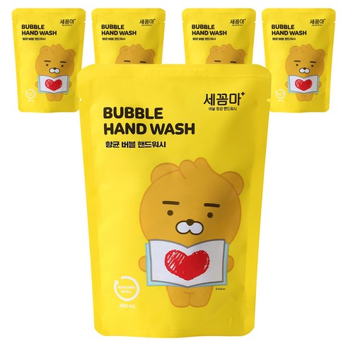 온더바디 세이프프렌즈 버블 항균 핸드워시 리틀라이언 파우더향 리필, 400ml, 5개