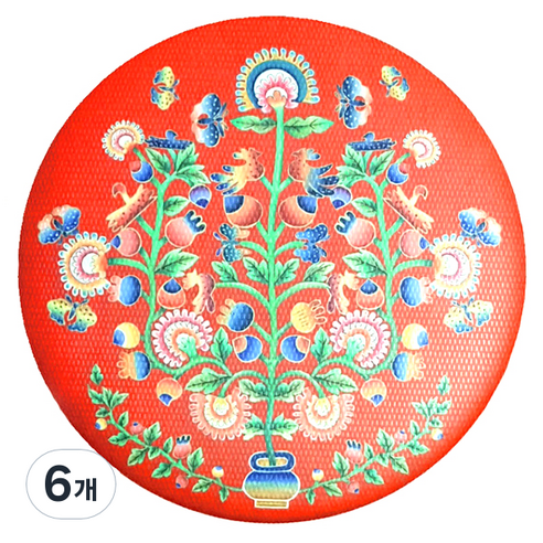 디자인가안채 양면손거울 자수 75 x 75 mm, 레드, 6개