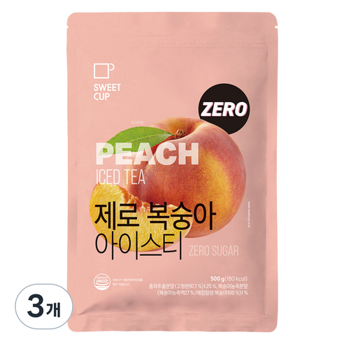 스위트컵 제로 복숭아 아이스티 파우더, 500g, 3개, 1개입