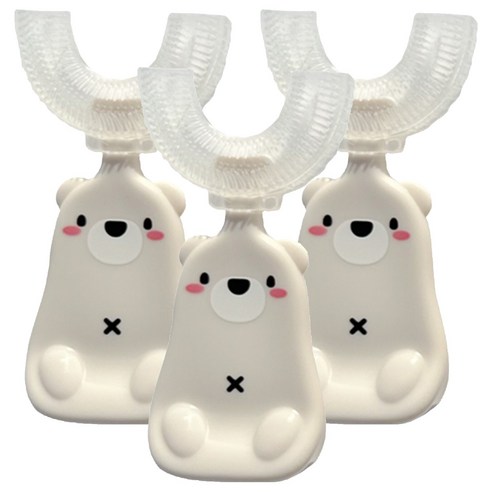 나와아기 유아용 U자형 실리콘 칫솔, 그레이 곰, 1개입, 3개