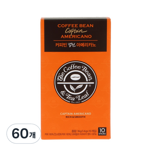 커피빈 캡틴 아메리카노 스틱커피, 1.6g, 60개