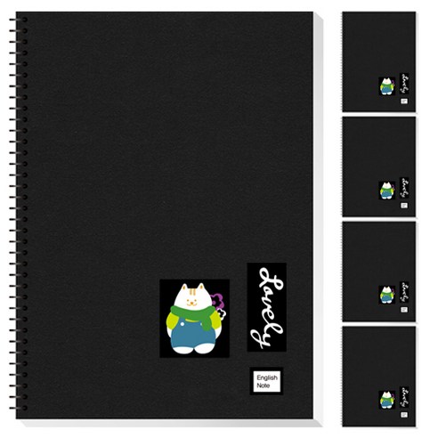 영아트 블랙 영어 스프링 노트, 고양이, 5개
