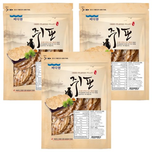 바다원 쫄깃쫄깃 대왕 쥐포, 500g, 3개