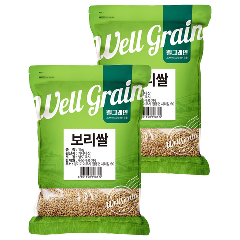 웰그레인 캐나다산 보리쌀, 1kg, 2개