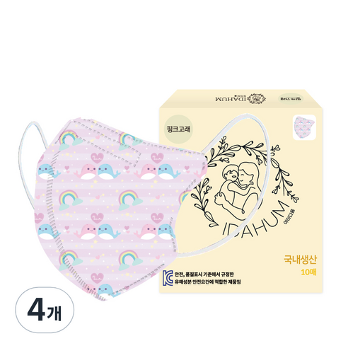 아이다움 캐릭터 입체 마스크 새부리형 개별포장 유아용, 10매, 4개, 핑크고래