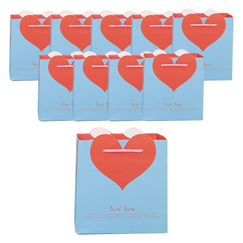 윰스 하트 포장 선물 쇼핑백, 블루, 10개
