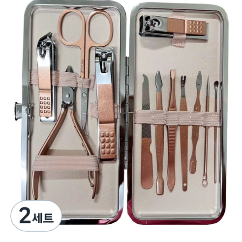 오와이규 다용도 손톱깎이 12종 세트 피리, 로즈 골드, 2세트