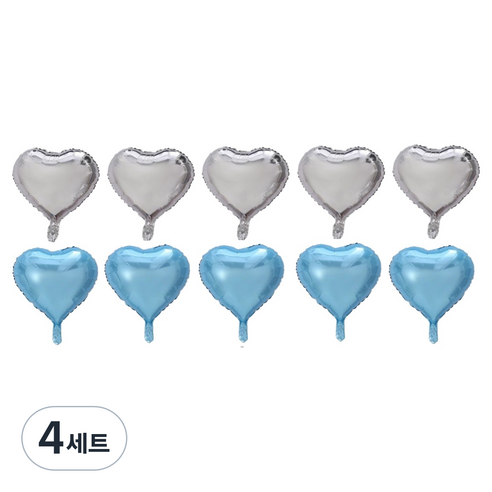 이롭상회 예쁜 하트 풍선 33~35cm 2종 x 5p 세트, 라이트블루, 실버, 4세트