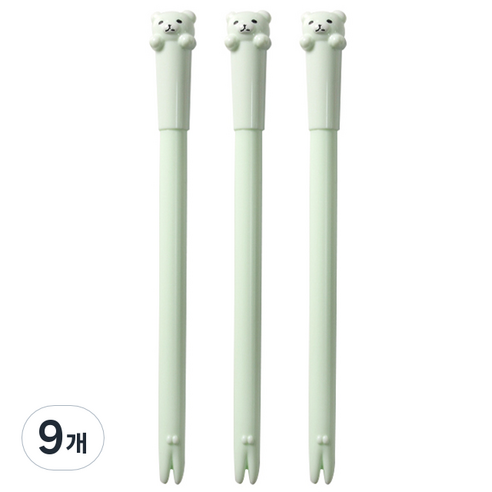 큐티베어 젤펜 0.5mm, 연그린, 9개