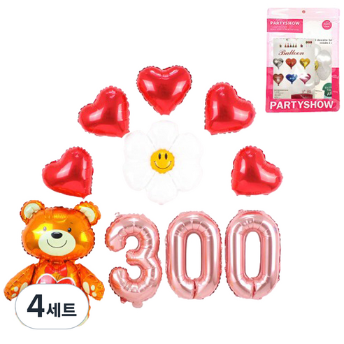 파티쇼 러브곰돌이 기념일 300일 데이지 세트, 로즈골드 + 메탈레드, 4세트