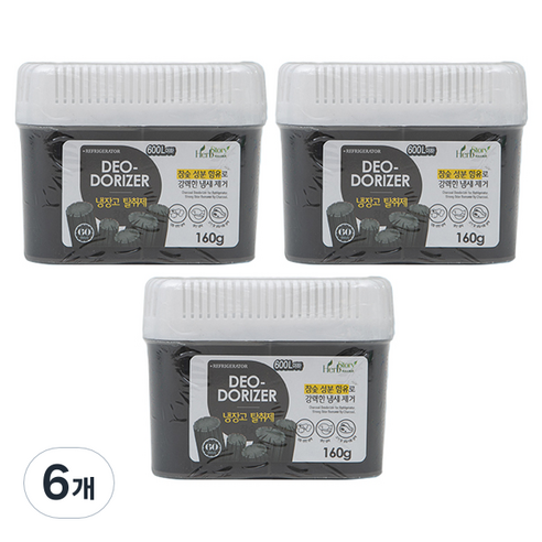 허브스토리 냉장고 탈취제 참숯 본품, 160g, 6개
