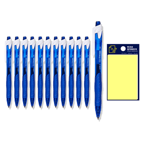 동아 겔스트림 펜 1.0mm 12p + 투코비 스티키 메모패드 노랑 세트, 파랑, 1세트