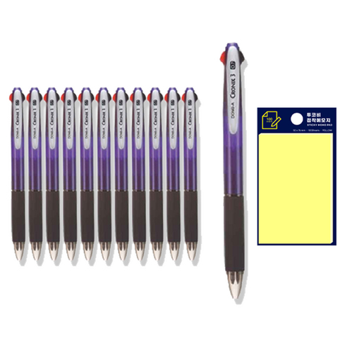 동아 크로닉스3 펜 0.7mm 12p + 투코비 스티키 메모패드 노랑 세트, 바이올렛, 1세트