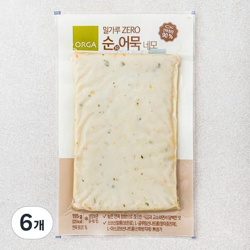 올가홀푸드 밀가루 ZERO 순어묵 네모, 195g, 6개