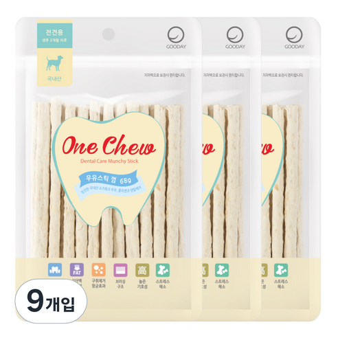 굿데이 원츄 강아지 스틱껌 68g, 우유맛, 9개