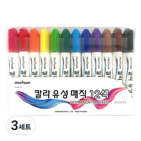 문화연필 칼라 유성 매직 12종 세트, 혼합색상, 3세트