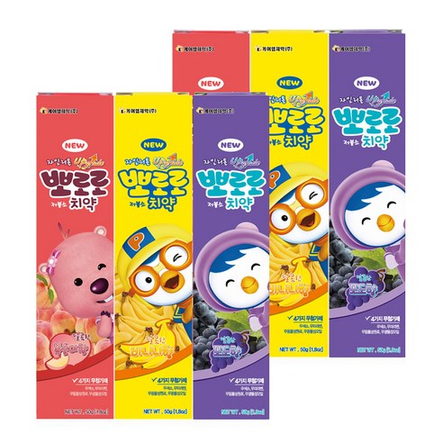 뽀로로 저불소 치약 복숭아향 + 바나나향 + 포도향 세트, 2세트