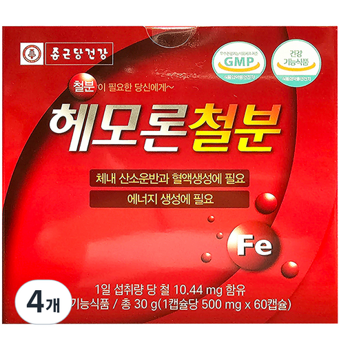 종근당건강 헤모론 철분 30g, 4개, 60정