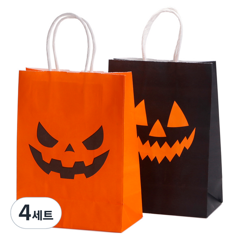 인디케이 할로윈 펌프킨 선물쇼핑백 2종 x 5p 세트, 블랙, 오렌지, 4세트